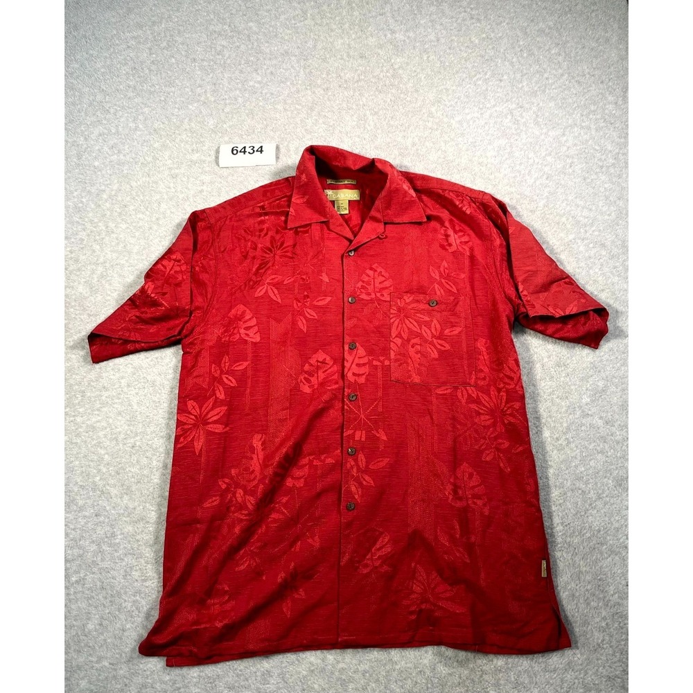 Cabana Shirt Mens Medium Red Washable Silk Hawaiian Tropical Collar Button Up